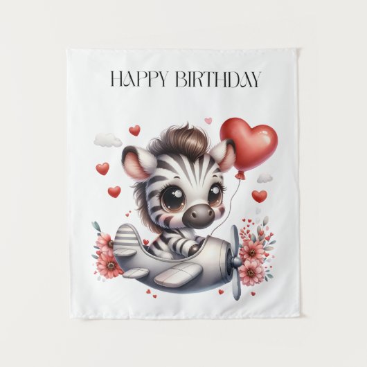 Zebra Pilot Geburtstag Wandteppich (Vorderseite)
