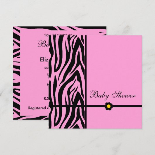 Zebra Pink Babydusche Einladung (Vorne/Hinten)