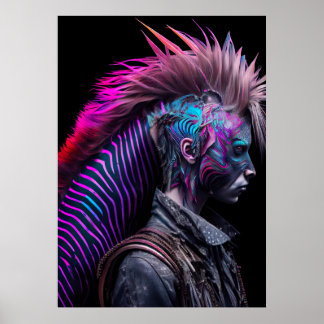 Zebra Pink Bird Mohawk - Weißer Regenbogen Poster