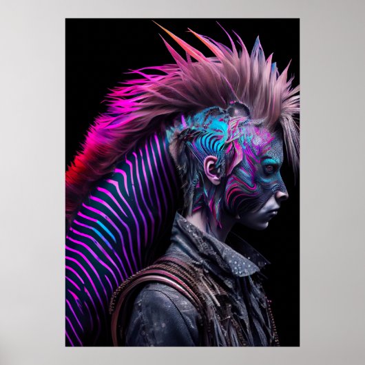 Zebra Pink Bird Mohawk - Weißer Regenbogen Poster (Vorne)