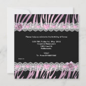 Zebra Pink Black 16 . Geburtstag 16 Party Lipstick Einladung (Rückseite)