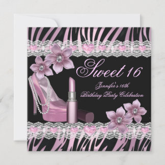 Zebra Pink Black 16 . Geburtstag 16 Party Lipstick Einladung
