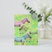 Zebra Pink Blue Green Postkarte (Stehend Vorderseite)
