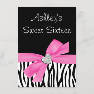 Zebra Pink Bow Diamond Sweet 16 Einladung