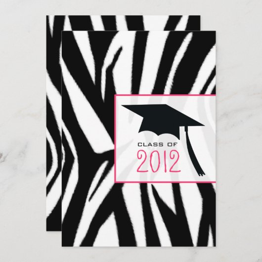 Zebra & Pink Class of 2012 Graduation Invitation Einladung (Vorne/Hinten)