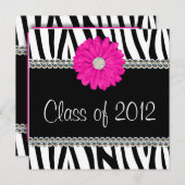 Zebra Pink Daisy Imitate Gems Abschluss Ankündigun Einladung (Vorne/Hinten)