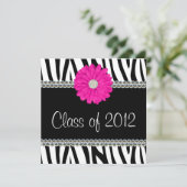 Zebra Pink Daisy Imitate Gems Abschluss Ankündigun Einladung (Stehend Vorderseite)