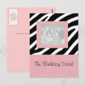 Zebra & Pink Fun Party Frame Card Postkarte (Vorne/Hinten)