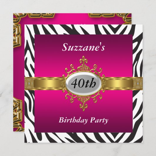 Zebra Pink Geburtstagsparty Einladung (Vorne/Hinten)
