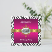 Zebra Pink Geburtstagsparty Einladung (Stehend Vorderseite)