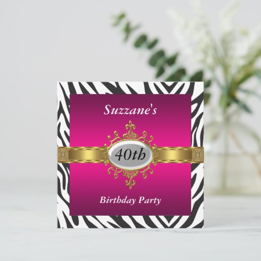Zebra Pink Geburtstagsparty Einladung (Stehend Vorderseite)
