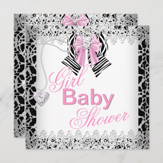 Zebra Pink Girl Babydusche Einladung (Vorne/Hinten)