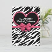 zebra pink Herz Brautdusche Einladungen (Stehend Vorderseite)