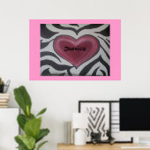 Zebra & Pink Poster Passen Sie Ihren Namen an (Heimbüro)