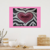 Zebra & Pink Poster Passen Sie Ihren Namen an (Küche)