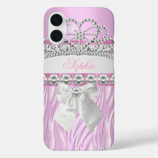 Zebra Pink Princess Tiara Diamond Girly iPhone 16 Plus Hülle
