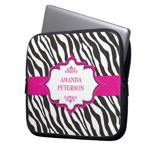 Zebra Pink Ribbon Electronics Bag Laptopschutzhülle (Vorderseite Links)