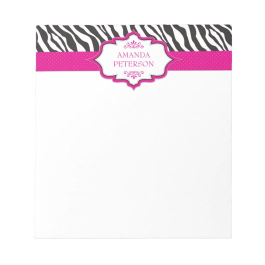 Zebra Pink Ribbon Notepad Notizblock (Vorderseite)