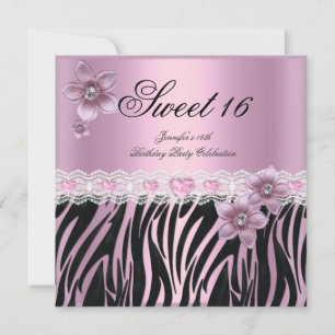 Zebra Pink Schwarz Sweet Sixteen Sweet 16 PARTY Einladung