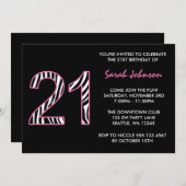 Zebra Pink und Schwarz 21. Geburtstag Einladung (Vorne/Hinten)