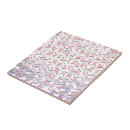 Zebra Pink und Weiß Zickzack Fliese (Seite)