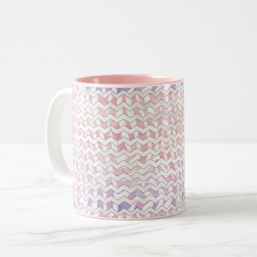 Zebra Pink und Weiß Zickzack Zweifarbige Tasse (Vorderseite Links)