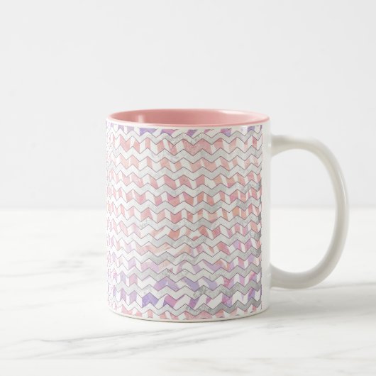Zebra Pink und Weiß Zickzack Zweifarbige Tasse (Rechts)