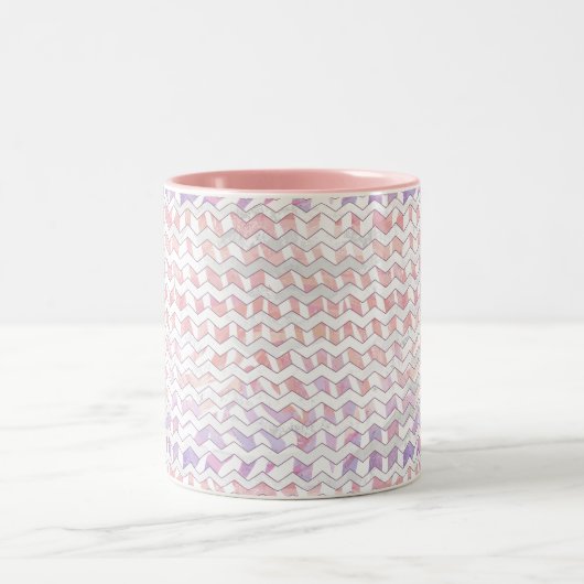 Zebra Pink und Weiß Zickzack Zweifarbige Tasse (Mittel)