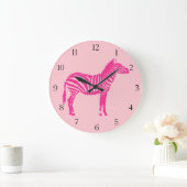 Zebra - pinkfarben und hellrosa große wanduhr (Zuhause)