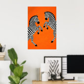 Zebra-Plakat, orangefarbener Hintergrund, modernes Poster (Heimbüro)