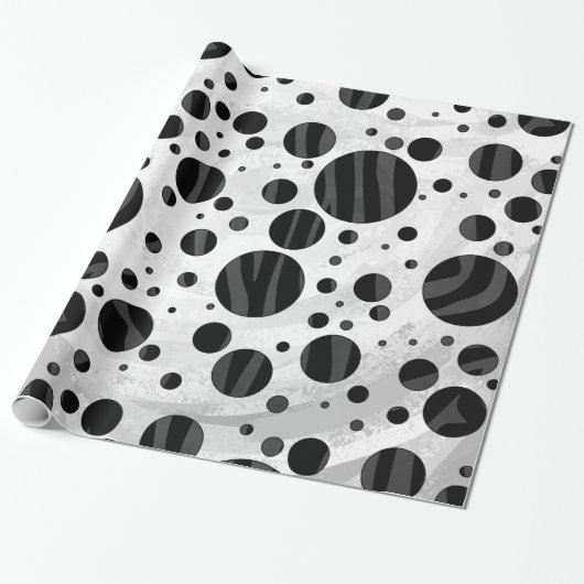 Zebra Polka Dot Black and Gray Print Geschenkpapier (Ungerollt)