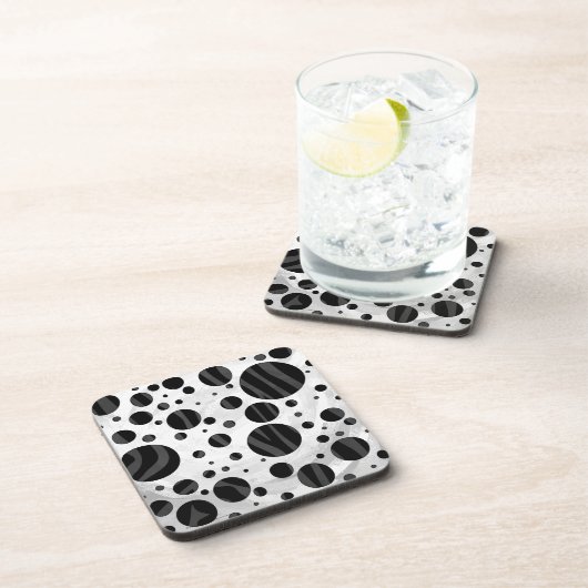 Zebra Polka Dot Black and Gray Print Getränkeuntersetzer (Rechte Seite)
