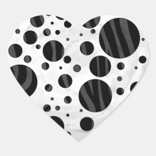 Zebra Polka Dot Black and Gray Print Herz-Aufkleber