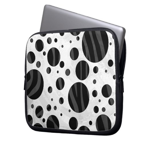 Zebra Polka Dot Black and Gray Print Laptopschutzhülle (Vorderseite Links)