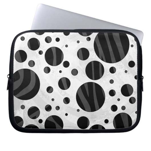 Zebra Polka Dot Black and Gray Print Laptopschutzhülle (Vorderseite)