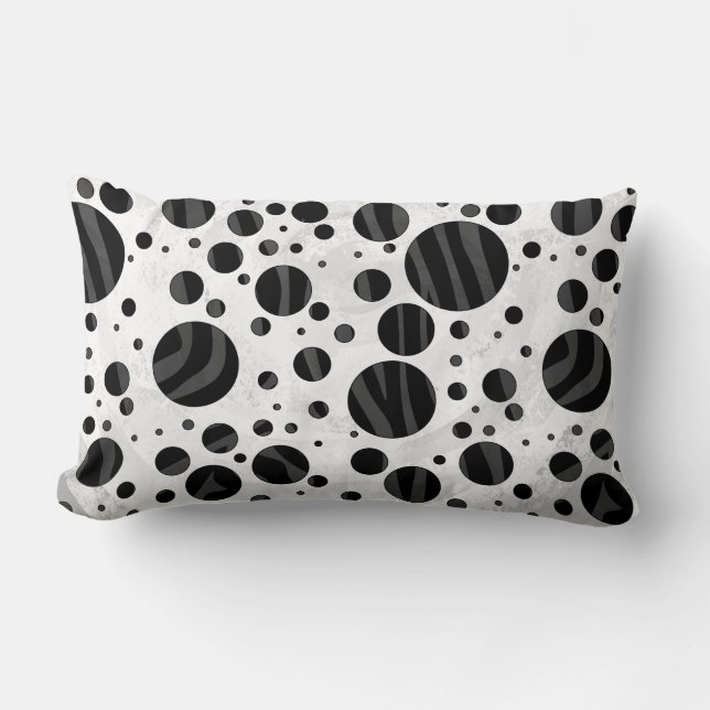 Zebra Polka Dot Black and Gray Print Lendenkissen (Vorderseite)
