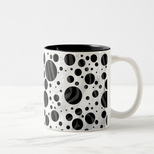 Zebra Polka Dot Black and Gray Print Zweifarbige Tasse (Rechts)