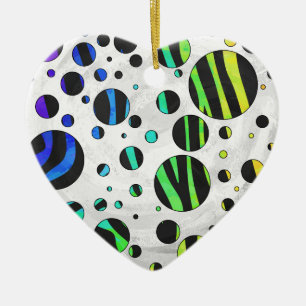 Zebra Polka Dot Black and Rainbow Print Keramikornament