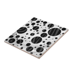 Zebra Polka Dot Black und Grau Print Fliese