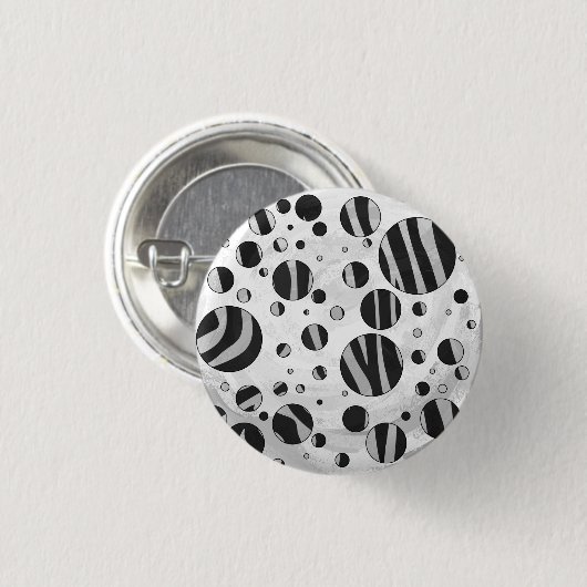 Zebra Polka Dot Black und Light Gray Button (Vorne & Hinten)