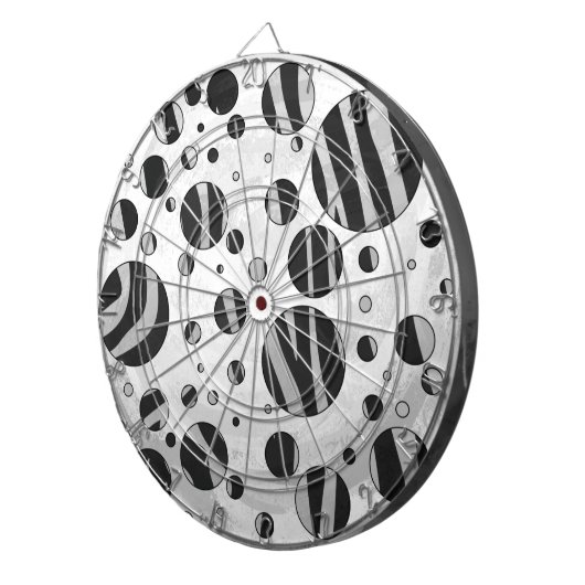 Zebra Polka Dot Black und Light Gray Dartscheibe (Vorderseite rechts)