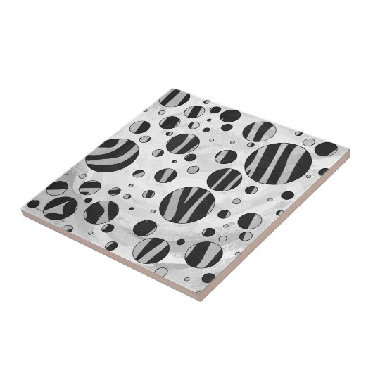 Zebra Polka Dot Black und Light Gray Fliese (Seite)