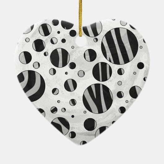 Zebra Polka Dot Black und Light Gray Keramik Ornament (Hinten)