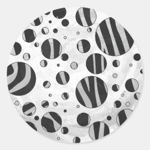 Zebra Polka Dot Black und Light Gray Runder Aufkleber