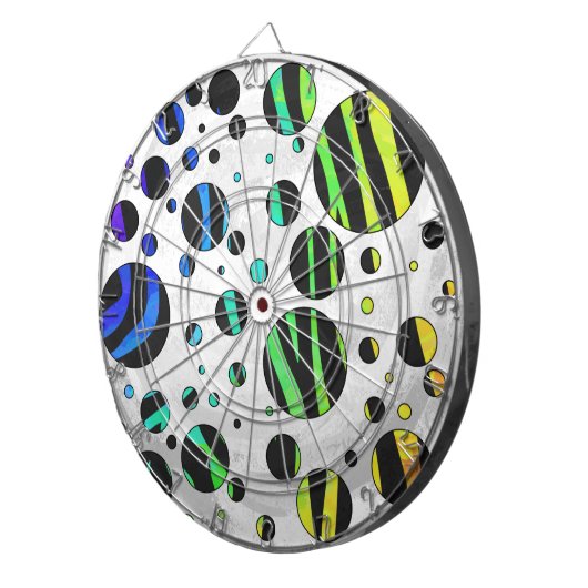 Zebra Polka Dot Black und Rainbow Print Dartscheibe (Vorderseite rechts)