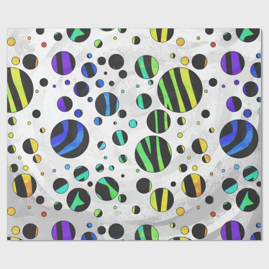 Zebra Polka Dot Black und Rainbow Print Geschenkpapier (Flach)