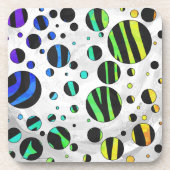 Zebra Polka Dot Black und Rainbow Print Getränkeuntersetzer (Vorderseite)