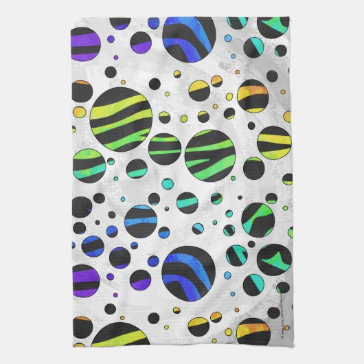 Zebra Polka Dot Black und Rainbow Print Handtuch (Vertikal)