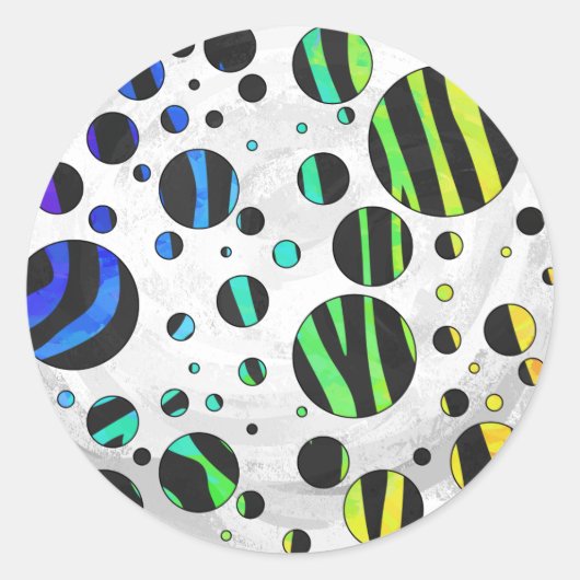 Zebra Polka Dot Black und Rainbow Print Runder Aufkleber (Vorderseite)