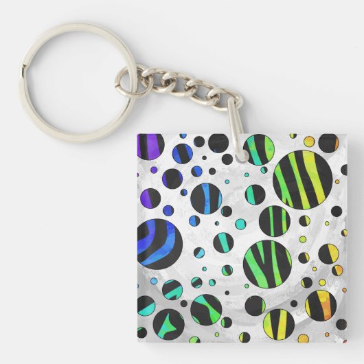 Zebra Polka Dot Black und Rainbow Print Schlüsselanhänger (Vorderseite)